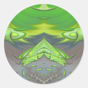 ~ Green and Gray Fractal ~ Classic Round Sticker