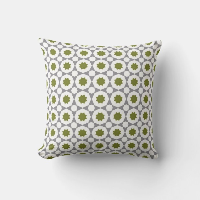 Green and Gray Geometric Pattern Throw Pillow (Front)