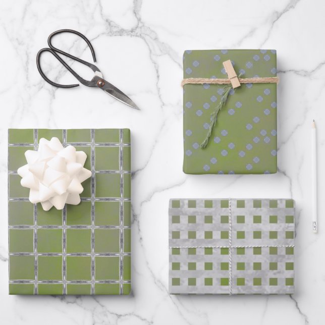 Green and Gray Geometric  Wrapping Paper Sheets (Front)