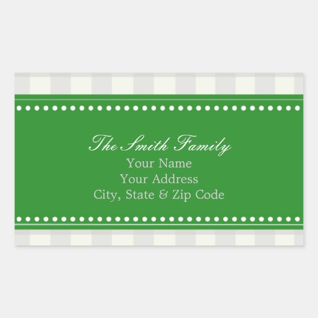 Green and Gray Gingham Address Stickers (Front)