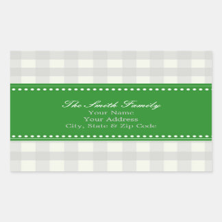 Green and Gray Gingham Address Stickers