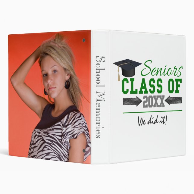 Green and  Gray Graduation Gear 3 Ring Binder (Background)