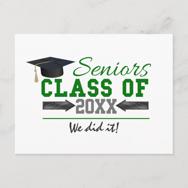 Green and  Gray Graduation Gear Announcement Postcard (Front)
