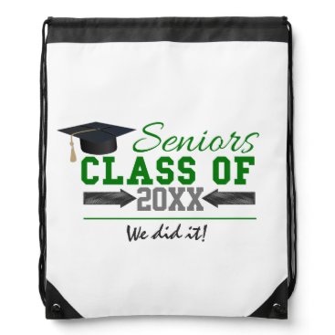 Green and  Gray Graduation Gear Drawstring Bag