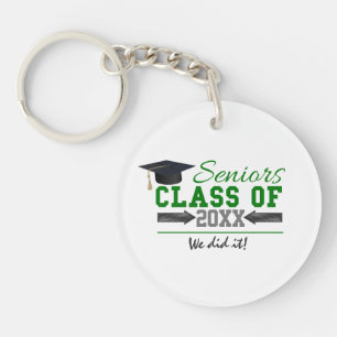 Green and Gray Graduation Gear Keychain