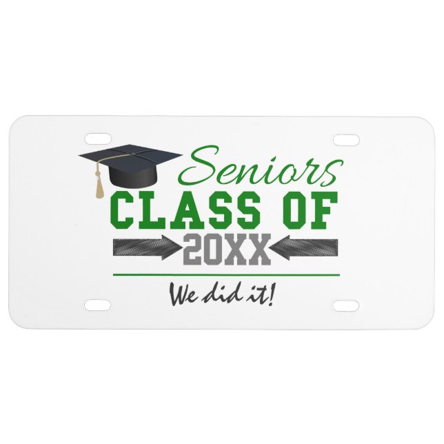 Green and  Gray Graduation Gear License Plate (Front)