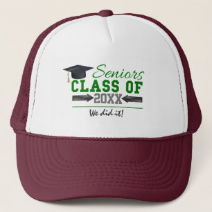 Green and  Gray Graduation Gear Trucker Hat