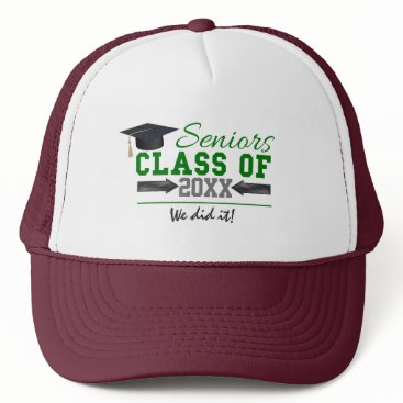 Green and  Gray Graduation Gear Trucker Hat
