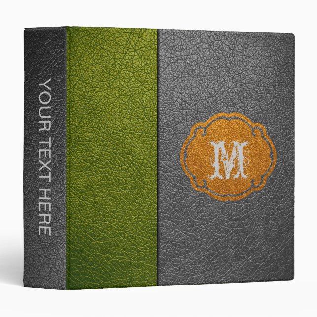 Green and Gray Leather 3 Ring Binder (Front/Spine)
