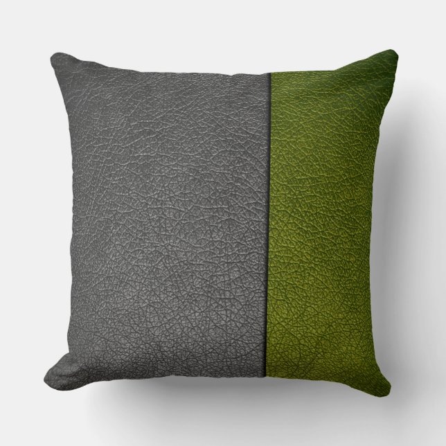 Green and Gray Leather Throw Pillow (Front)