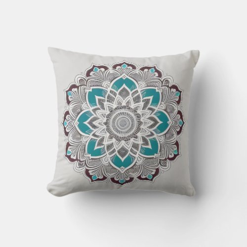 Green and Gray Mandala Throw Pillow