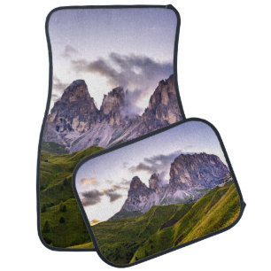 GREEN AND GRAY MOUNTAINS UNDER WHITE CLOUDS DURING CAR FLOOR MAT