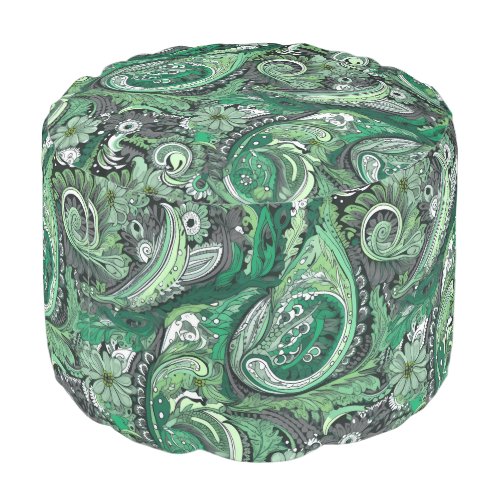 Green and Gray Paisley Pattern Pouf