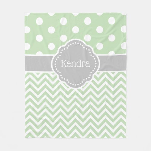 Green and Gray Polka Dot Chevron Monogram Fleece Blanket