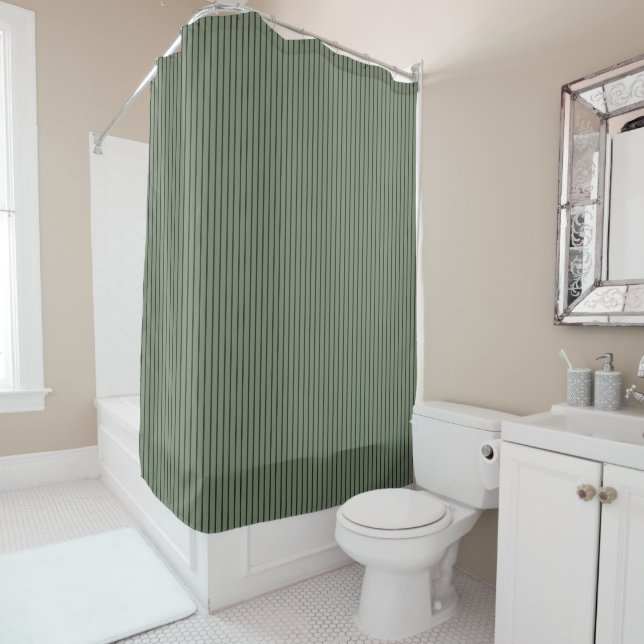green and gray stripes Shower Curtain (In Situ)