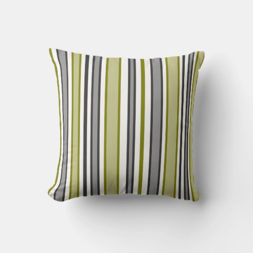 Green and Gray Stripes Throw Pillow