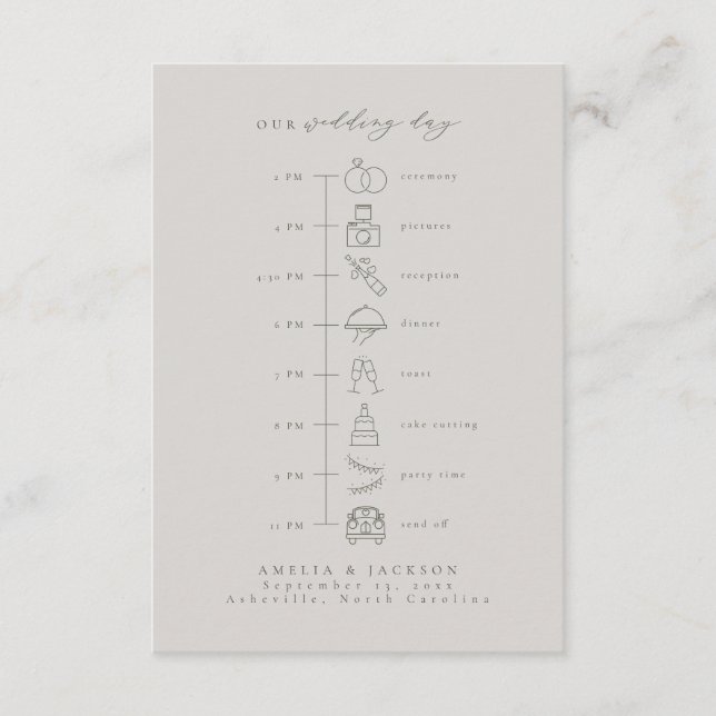 Green And Gray Wedding Timeline Order Of Events Enclosure Card (Front)