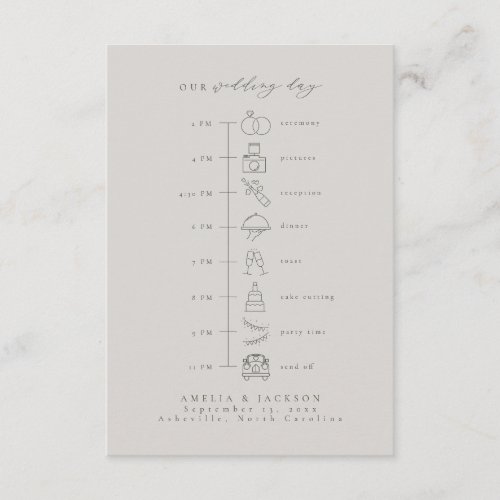 Green And Gray Wedding Timeline Order Of Events Enclosure Card
