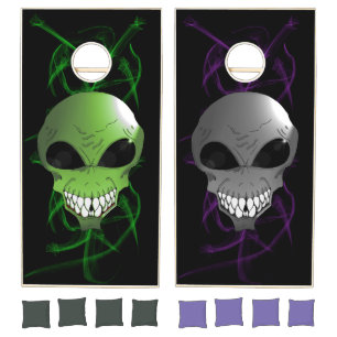 Green and Grey alien Natural Wood Cornhole set