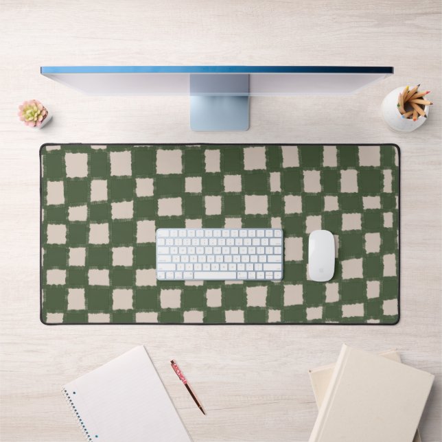 Green and Grey Checkerboard Pattern Stylish  Desk Mat (Office 1)