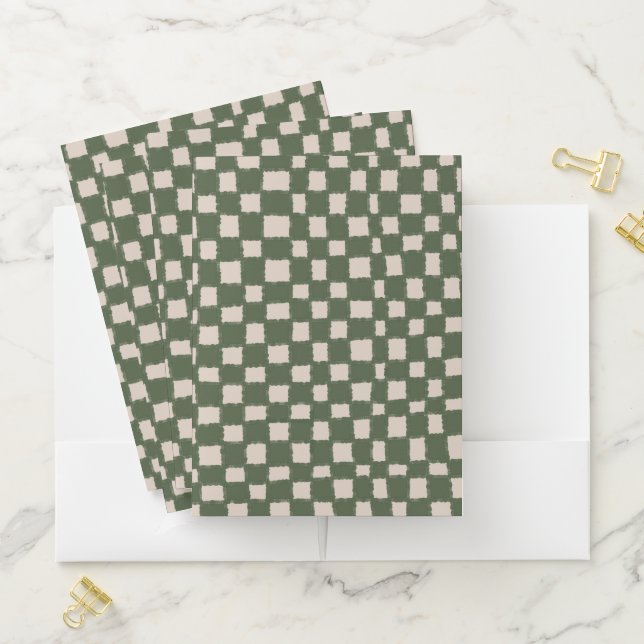 Green and Grey Checkerboard Pattern Stylish  Pocket Folder (In Situ)