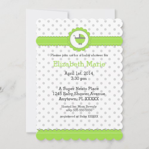 Lime Green &amp; Grey Polka Dots-Baby Shower Custom Invite