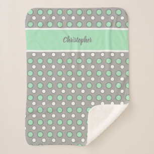 Green and grey with polka dots and name sherpa blanket