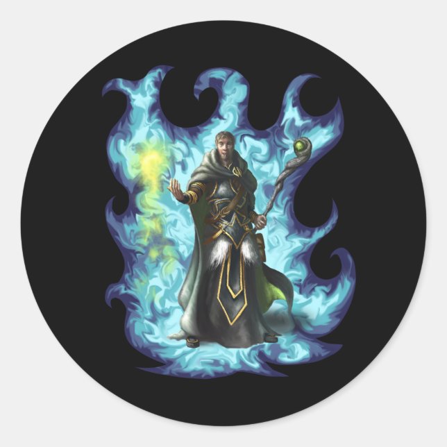 Green and Grey Wizard | Fantasy Character Classic Round Sticker (Front)