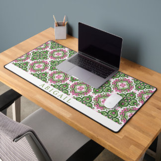 Green and hot pink Mediterranean tile pattern      Desk Mat