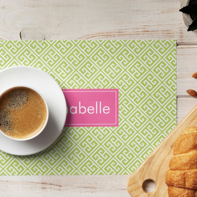 Green and Hot Pink Personalized Greek Key Pattern Placemat (Creator Uploaded)