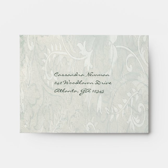 Green and Ivory Floral A2 Envelope for RSVP Card (Front)