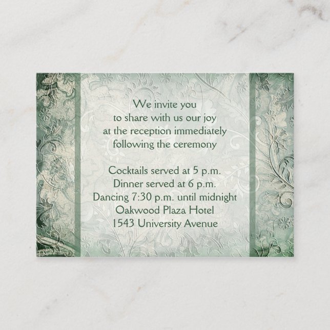 Green and Ivory Floral Reception Enclosure Card (Front)