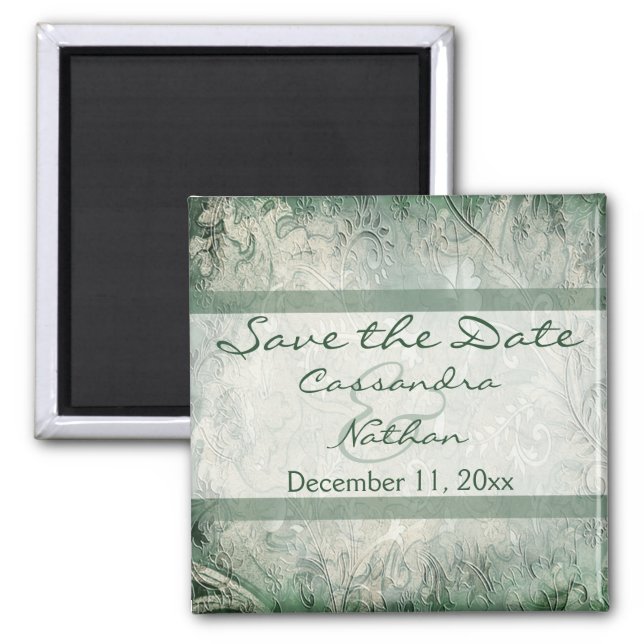 Green and Ivory Floral Save the Date Magnet (Front)