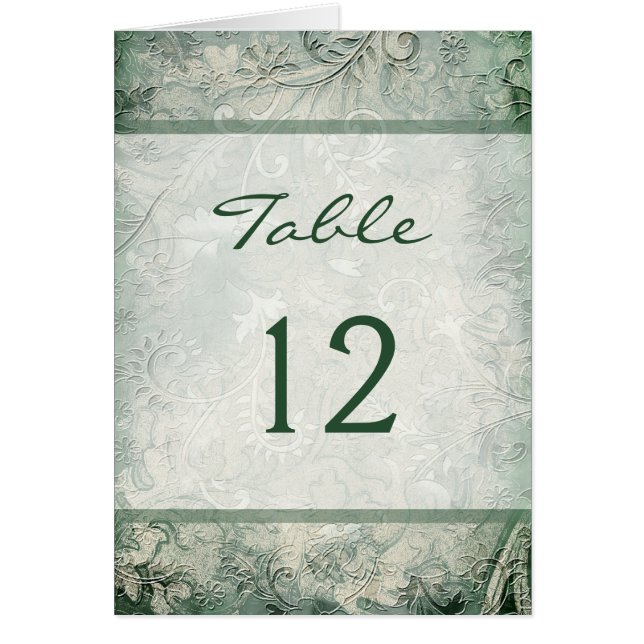 Green and Ivory Floral Table Number Card (Front)