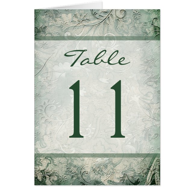 Green and Ivory Floral Table Number Card (Front)