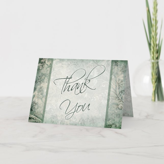Green and Ivory Floral Thank You Card (Front)