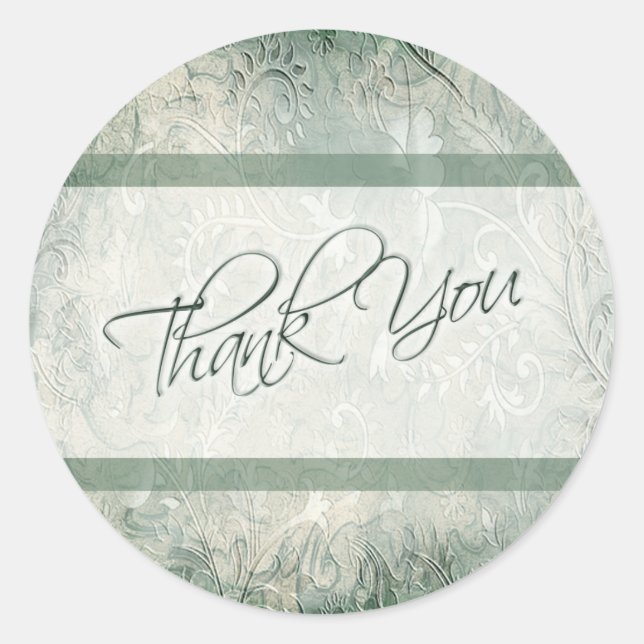 Green and Ivory Floral Thank You Sticker (Front)