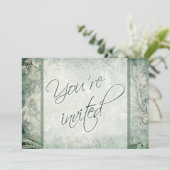 Green and Ivory Floral Wedding Invitation (Standing Front)
