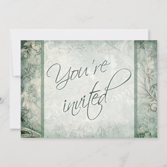 Green and Ivory Floral Wedding Invitation (Front)