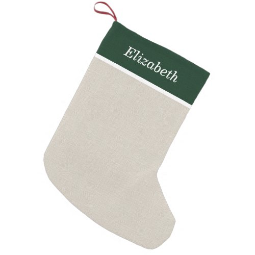 Green and Ivory Rustic Holiday Monogram Small Christmas Stocking