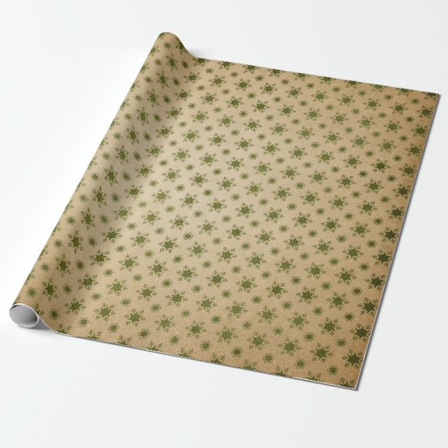 Green and Kraft Retro Christmas Wrapping Paper (Unrolled)