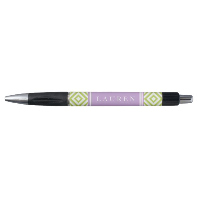 Green and Lavender Diamonds Pattern Pen (Front)