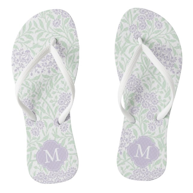 Green and Lavender Floral Damask Monogrammed Flip Flops (Footbed)