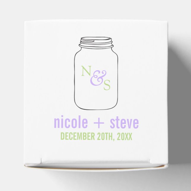 Green and Lavender Mason Jar Monogram Wedding Favor Boxes (Top)
