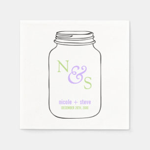 Green and Lavender Mason Jar Monogrammed Wedding Paper Napkins