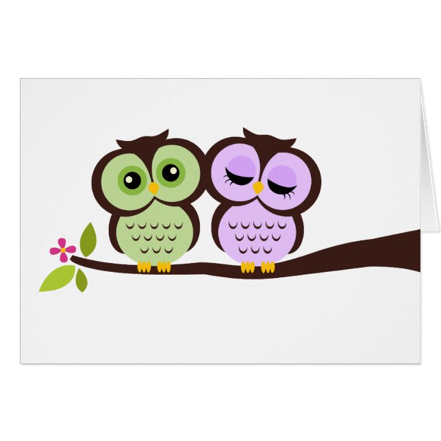 Green and Lavender Owls Cards (Front Horizontal)