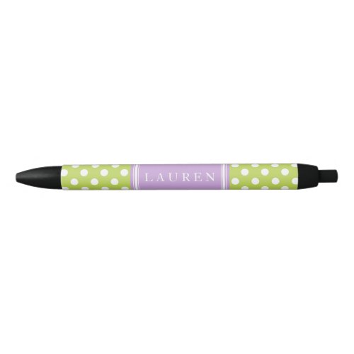 Green and Lavender Polka Dots Pattern Black Ink Pen