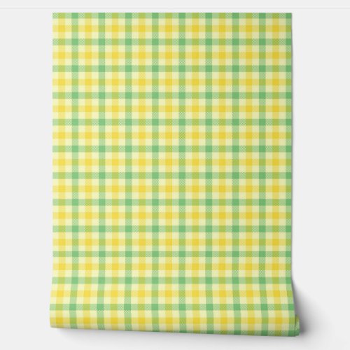 Green and Lemon Yellow Stripe Plaid Retro Style Wallpaper