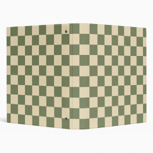 Green and Light Beige Checkerboard 3 Ring Binder