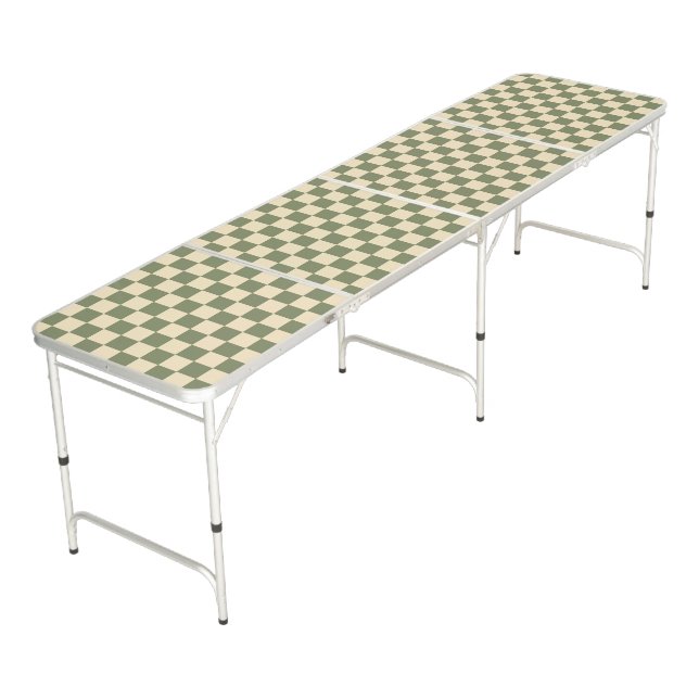 Green and Light Beige Checkerboard Beer Pong Table (Angled)